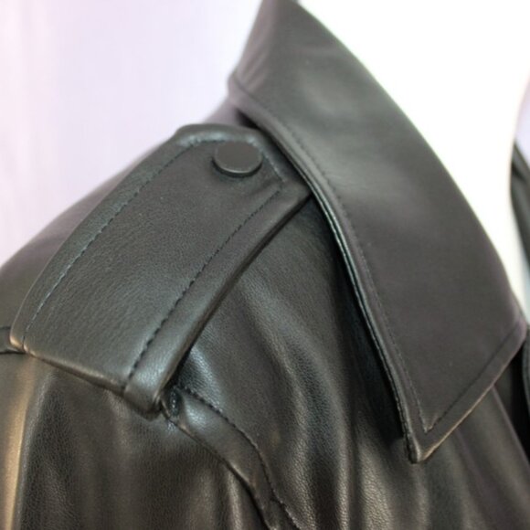 NEW DKNY Black Faux Leather Moto Jacket – Belted Waist, Asymmetrical Zip Size M - Picture 9 of 16
